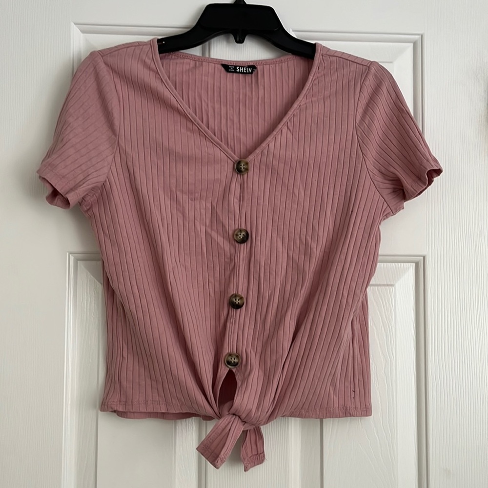 Shein Pink Button Short Sleeve M